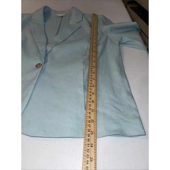 J JILL Love Linen Blazer Sea Glass Bl Single Button Unlined Jacket Petite Large - Picture 9 of 11